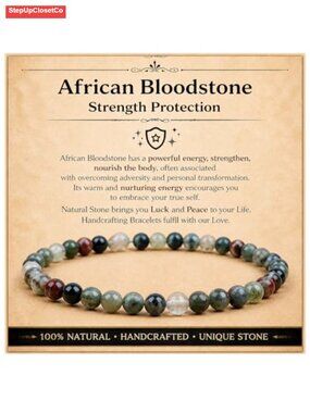 Natural Bloodstone Crystal Beaded Stretch Bracelet 8mm